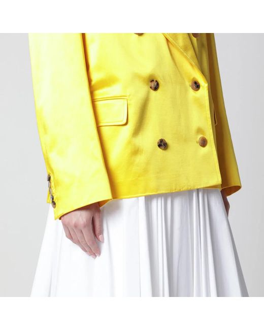 Dries Van Noten Yellow Double-Breasted Cotton Blend Jacket Shiny