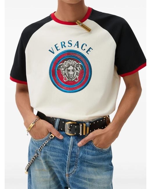 Versace Blue Regular-Fit Cotton Jersey T-Shirt With Print for men