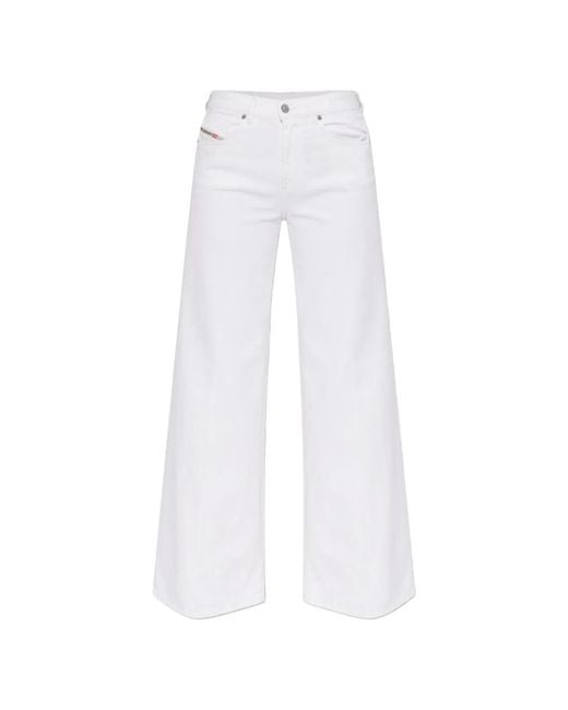 DIESEL White Wide Leg Denim Jeans
