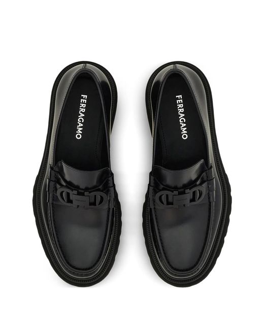 Ferragamo Black Gancini Ornament Loafers for men