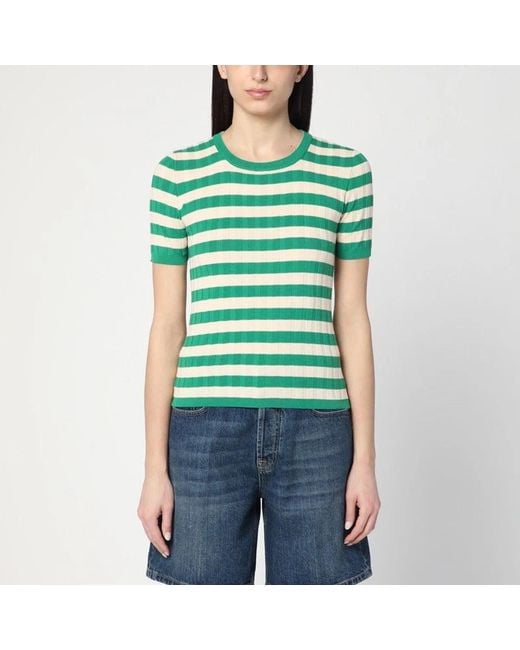 Roberto Collina Green Ivory Striped Sweater