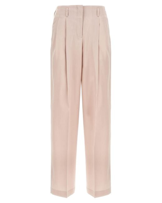 Golden Goose Deluxe Brand Natural Wide-Leg Wool Pants With Pleats