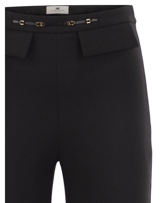 Elisabetta Franchi Black Slim Trousers With Logo Belt