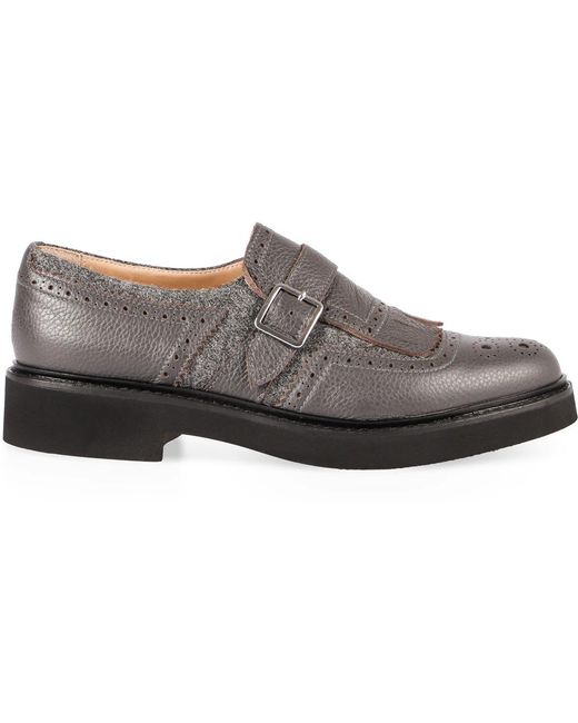 Doucal's Gray Leather Shoes With Buckle And Fringes