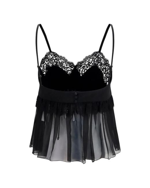 Chloé Black Lace-Trim Silk-Crepe Camisole Top