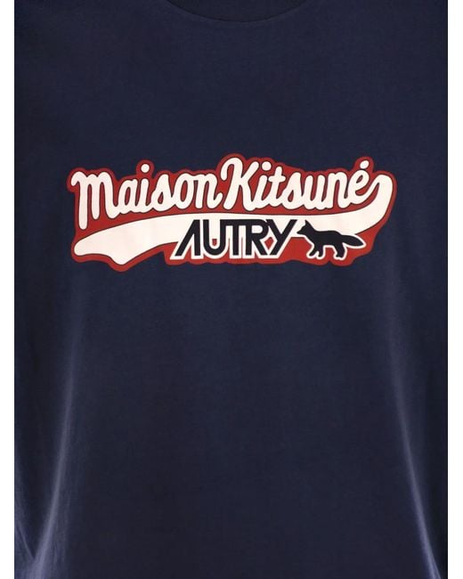 Autry X Maison Kitsune Blue T-Shirt With Logo