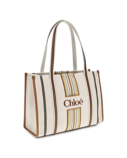 Chloé White Chloe Woody Loop Tote Bag