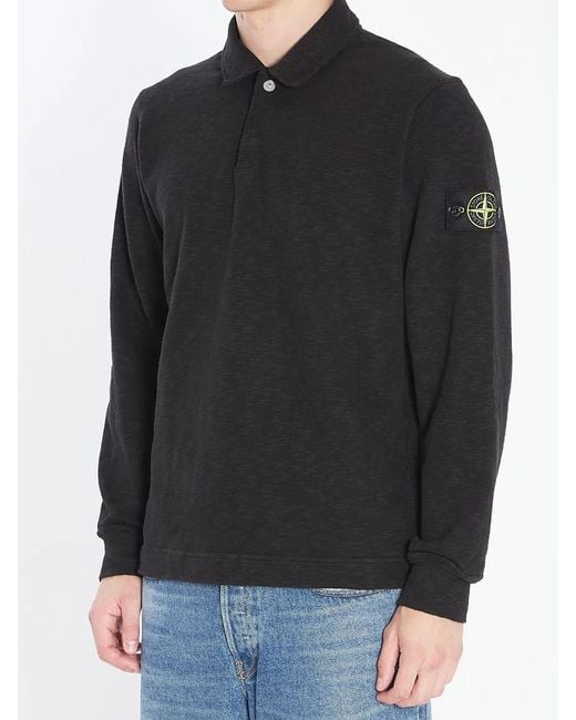 Stone Island Black Long-Sleeve Polo Shirt for men