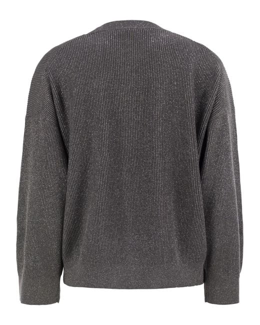 Brunello Cucinelli Gray Cotton And Viscose Rib Sweater