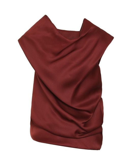 Khaite Red Luola Draped Silk-Gazar Blouse