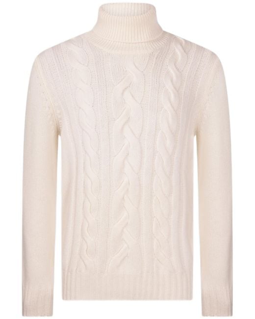 Gran Sasso White Cabled Super Geelong Turtleneck for men