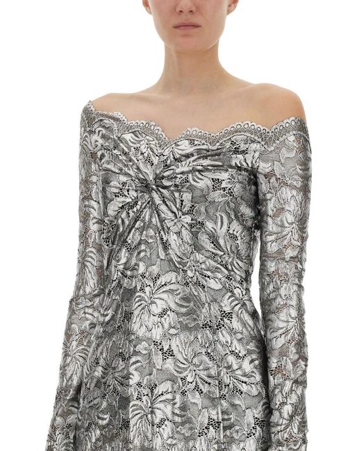Rabanne Gray Long Sleeves Long Lace Dress