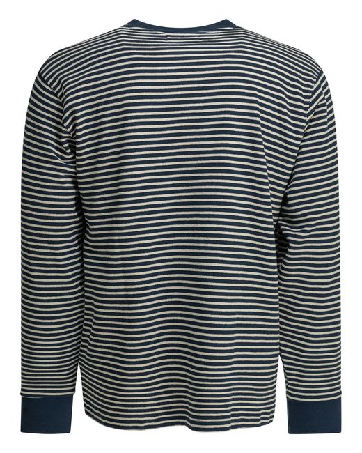 Beams Plus Gray Cotton Striped Crewneck T-Shirt for men