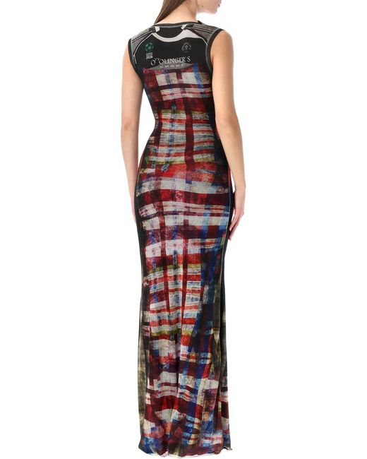OTTOLINGER Red Racing Plaid Mesh Long Dress