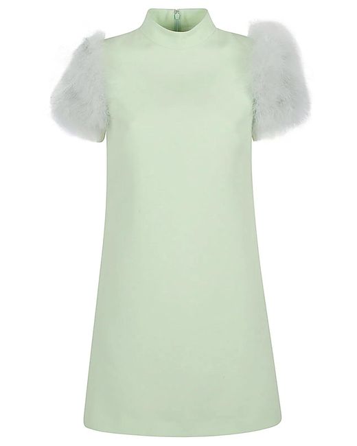 Valentino Green Feathered Wool And Silk Dress