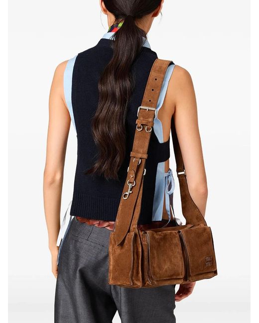 Miu Miu Brown Suede Utilitaire Crossbody Bag