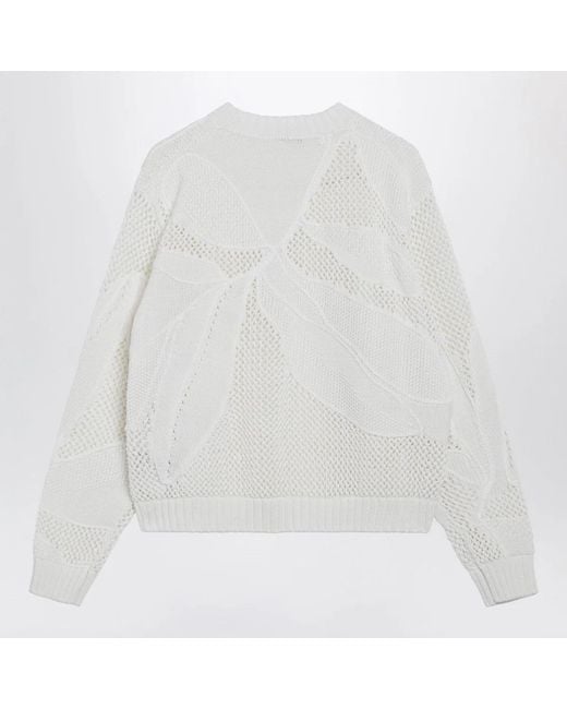 Max Mara White Embroidered Cotton Crewneck Sweater