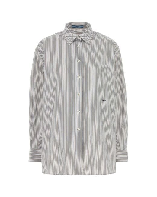 Prada Gray Regular Stripes Shirt