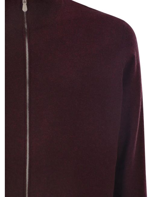 Brunello Cucinelli Purple High-Necked Cashmere Cardigan With Zip for men