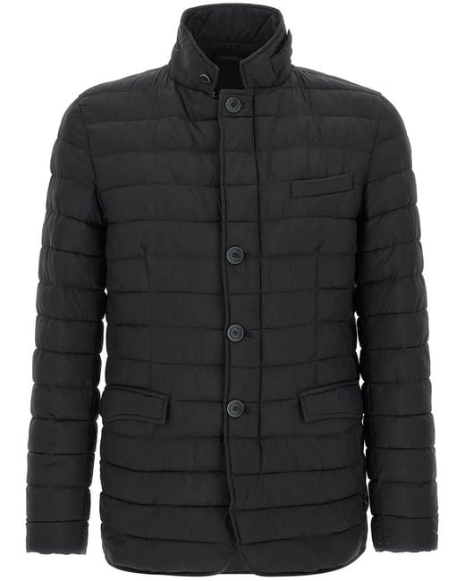 Herno Black Leather Coat Jacket for men