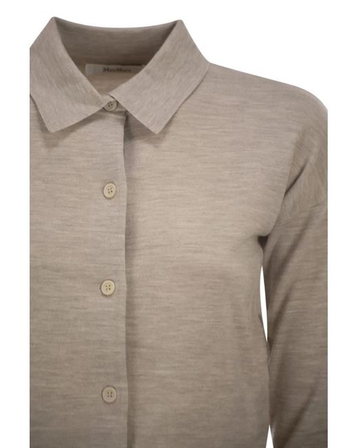 Max Mara Natural Sable Melange Wool Medeola Knit Polo