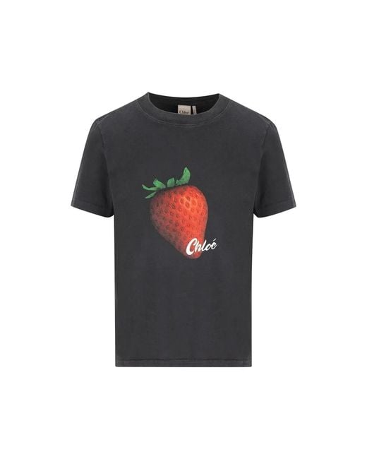 Chloé Black Strawberry-Print Cotton T-Shirt