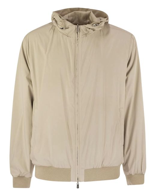 Fedeli Natural Reversible Bomber Jacket With Hood for men