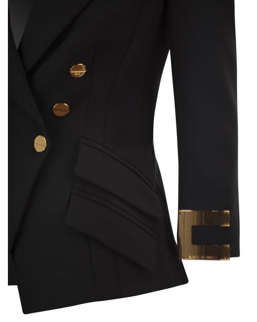 Elisabetta Franchi Black Double-Breasted Blazer With Logo Details