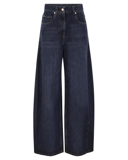 Brunello Cucinelli Blue Wide-Leg Cotton Denim Jeans