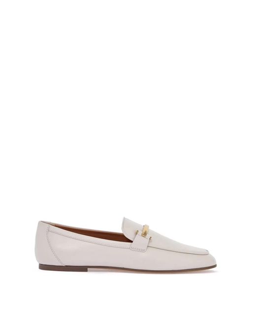 Tod's White Branded Metal Bar Leather Loafers