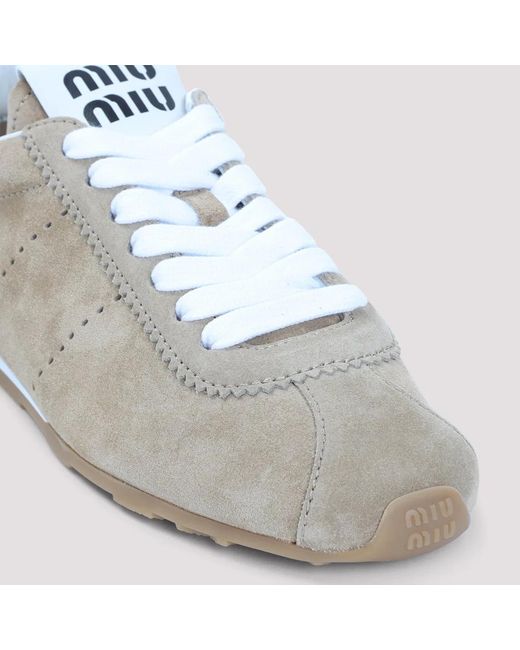 Miu Miu Green Cappuccino Suede Plume Sneakers