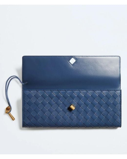 Bottega Veneta Blue Venezia Andiamo Long Intreccio Leather Clutch