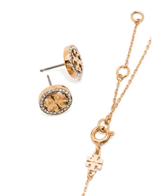 Tory Burch White Icon Crystal Pavé Necklace And Earrings Gift Set