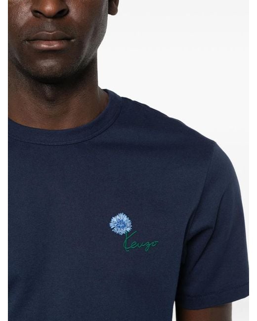 KENZO Blue Boke Flower Embroidered T-Shirt for men