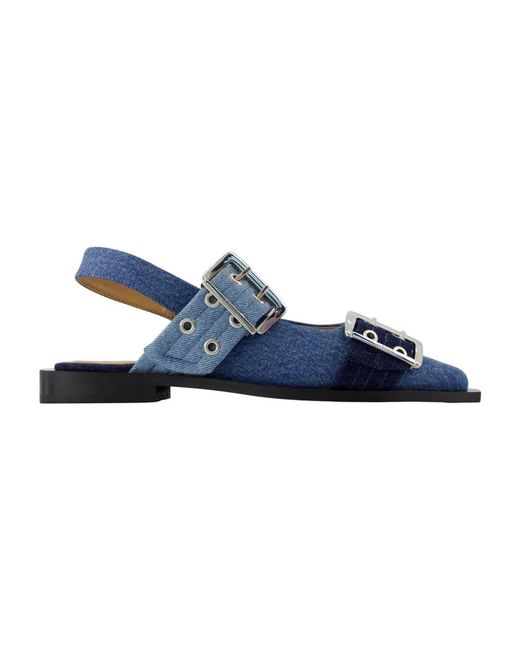 Ganni Blue Feminine Buckle Ballerinas