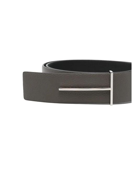 Tom Ford Gray Soft Grain Leather Reversible Slim T Belt 38 Mm for men