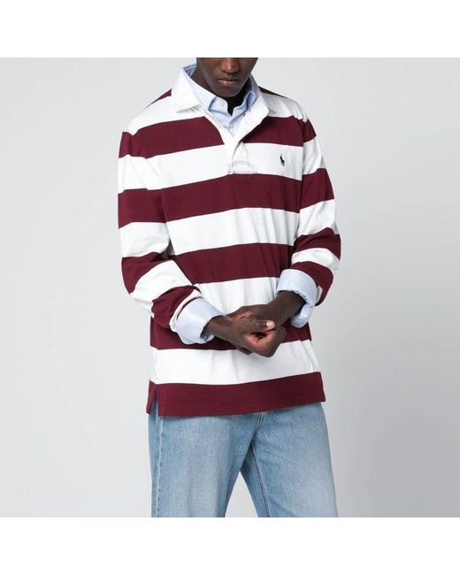 Polo Ralph Lauren Red Classic Fit Burgundy/Cream Striped Polo Shirt for men