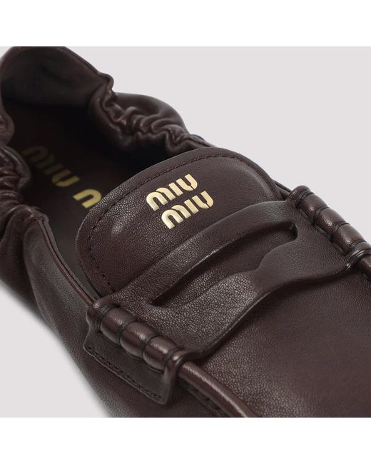 Miu Miu Brown Ruches Nappa Leather Loafers