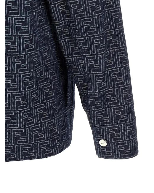 Fendi Blue Jacket With Ff Jacquard for men