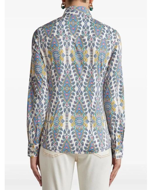 Etro Blue Printed Cotton Poplin Shirt