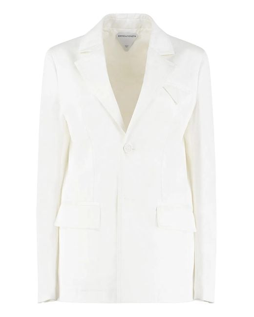 Bottega Veneta White Single-Breasted Cotton Blazer