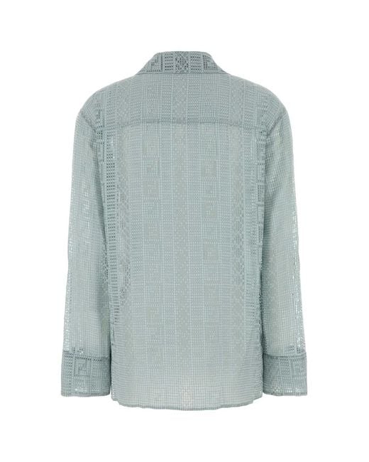 Fendi Blue Camicia Pequin Devore