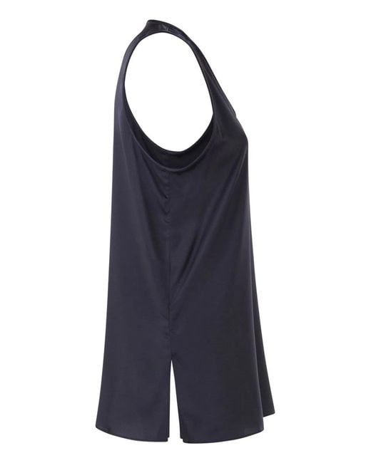 Brunello Cucinelli Blue Stretch Silk Satin Crew Neck Top