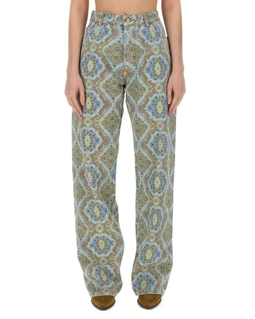 Etro Green Jeans Con Stampa Paisley