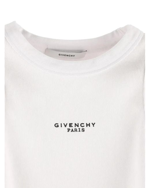 Givenchy White Cotton Cropped Tank Top With Paris Print