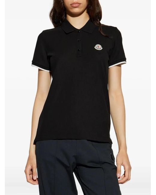 Moncler Black Logo Patch Cotton Piqué Polo Shirt