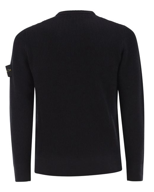 Stone Island Black Crew-Neck Jumper With Ribbed Edges for men