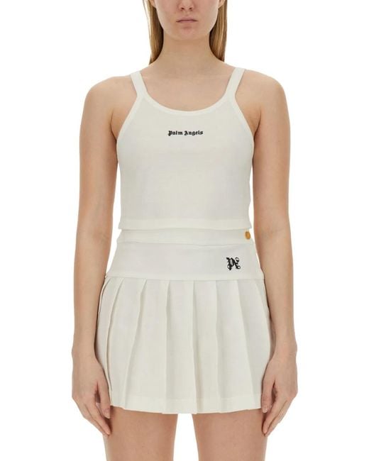 Palm Angels White Tank Top With Logo