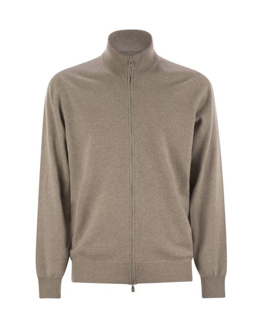 Brunello Cucinelli Brown High-Necked Cashmere Cardigan With Zip for men