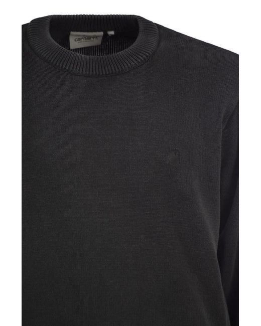 Carhartt Black Cotton Crew Neck Jumper With Embroidered Logo